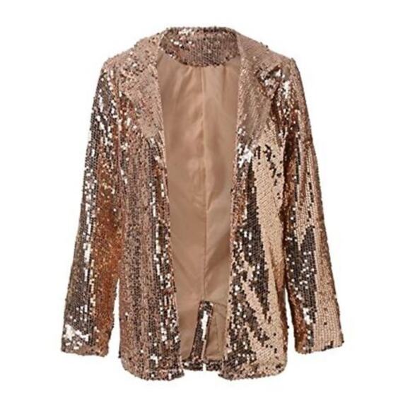 NWT Gold Sequin Jackets Open Front Blazer Shiny Jacket Sparkly Cardigan X Large - Picture 1 of 7